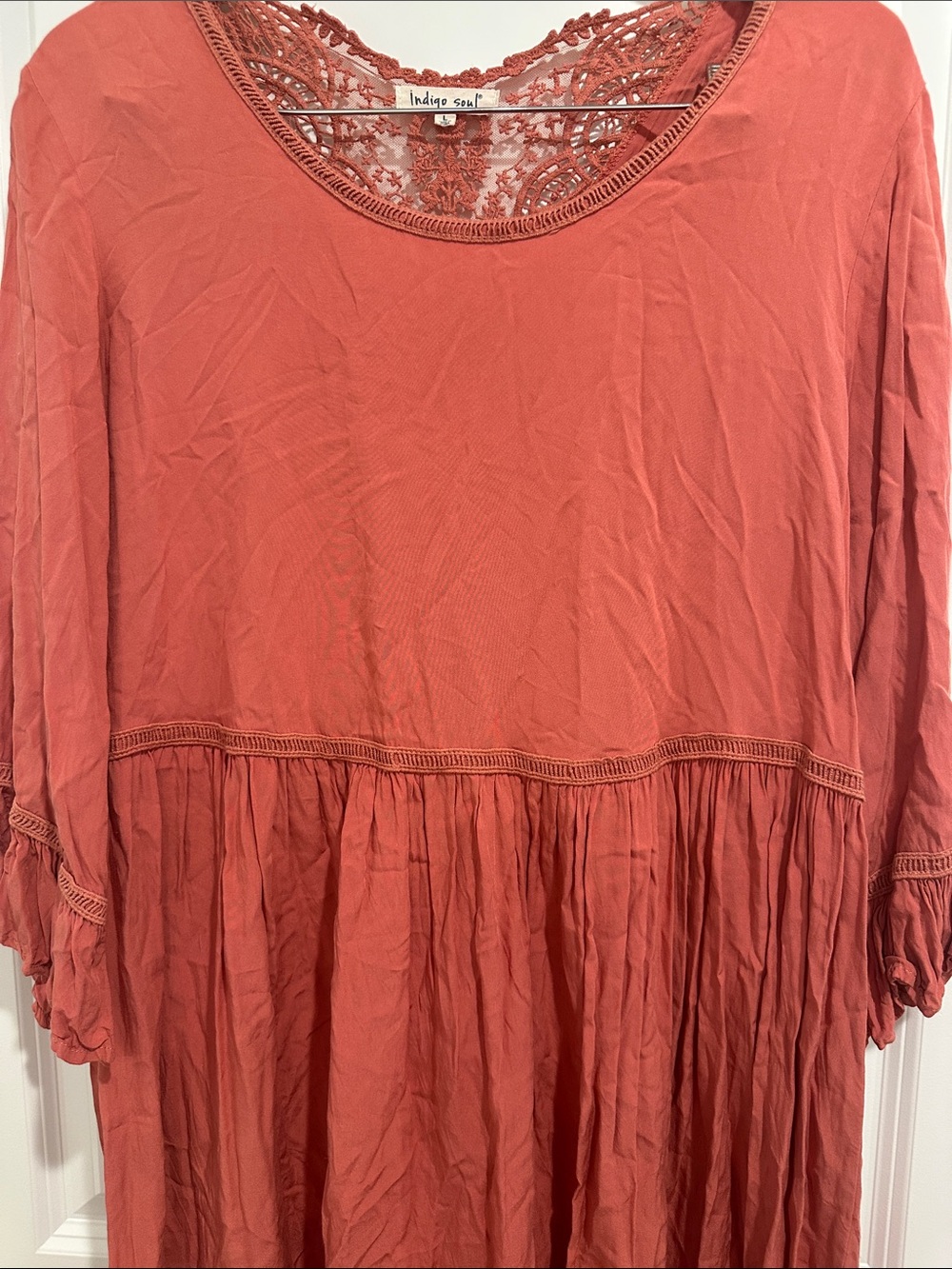 Lace-Back Peasant Top - Rust - Picture 2 of 3